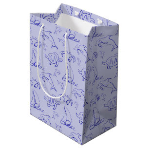 Sacola Para Presentes Média Animais marinhos e padrão de desenho de uma linha
