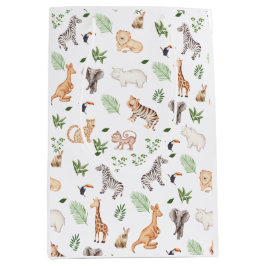 Sacola Para Presentes Média Animais selvagens com padrão de árvore na selva