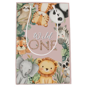Sacola Para Presentes Média Animais Selvagens Tropicais de Pastel, Uma Selva S