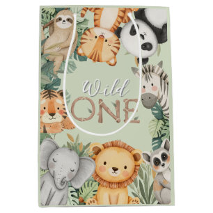 Sacola Para Presentes Média Animais Selvagens Tropicais de Pastel, Uma Selva S
