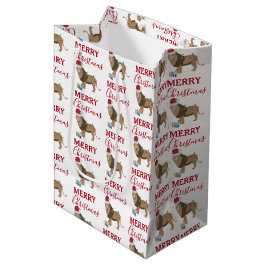 Sacola Para Presentes Média Animal engraçado do Leão de Natal com Papai Noel