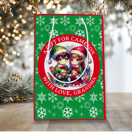 Sacola Para Presentes Média Anime Bonito Elves de Natal Personalizado