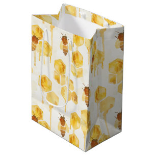 Sacola Para Presentes Média Aniversário Abelhas Mel Dourado Amarelo