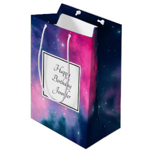 Sacola Para Presentes Média Aniversário abstrato à moda das estrelas