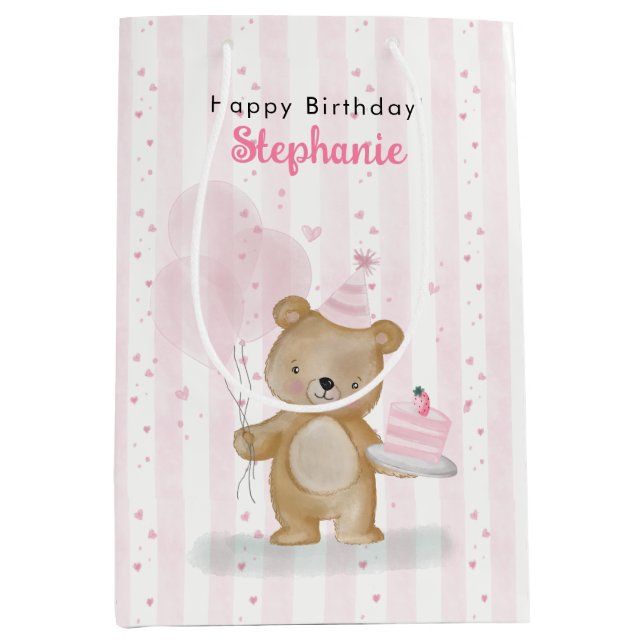 Sacola Para Presentes Média Aniversário Beary Doce (Frente)
