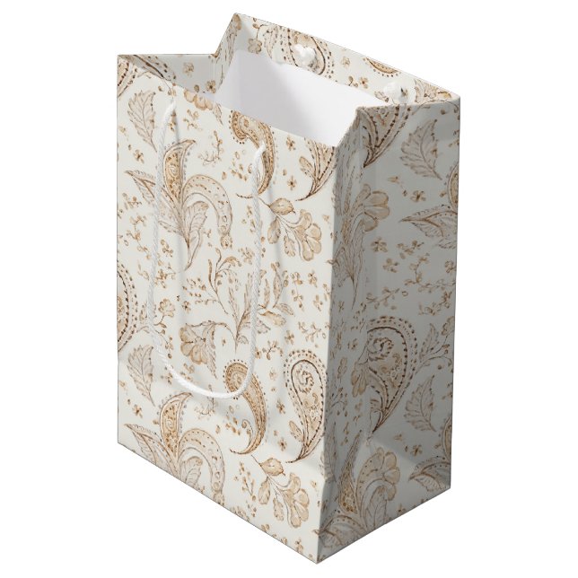 Sacola Para Presentes Média Aniversário Boêmio Boho Marrom Creme (Frente inclinada)