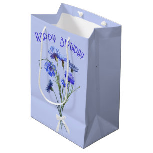 Sacola Para Presentes Média Aniversário Buquê Azul de Cornflower