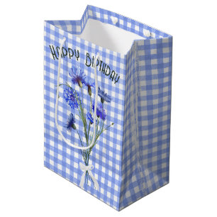 Sacola Para Presentes Média Aniversário Buquê Azul de Cornflower