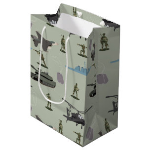 Sacola Para Presentes Média Aniversário Camuflagem Verde Exército Militar Camo