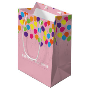 Sacola Para Presentes Média Aniversário colorido das meninas dos balões