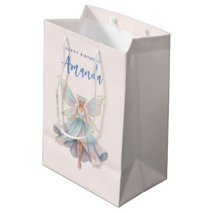Sacola Para Presentes Média Aniversário Cores Pastéis Fada Anjo Mágico