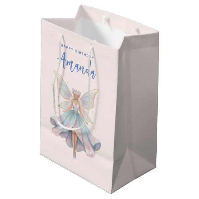 Sacola Para Presentes Média Aniversário Cores Pastéis Fada Anjo Mágico (Verso inclinado)