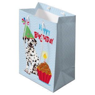 Sacola Para Presentes Média Aniversário Cupcake Dalmaciano Média Bag para Pres