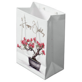 Sacola Para Presentes Média Aniversário Da Árvore Bonsai Em Pote
