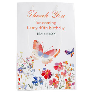 Sacola Para Presentes Média Aniversário da Borboleta Floral Summer