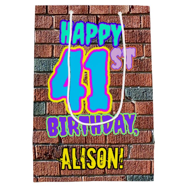 Sacola Para Presentes Média Aniversário da rua 41: Diversão, Grafite Urbano In (Verso)