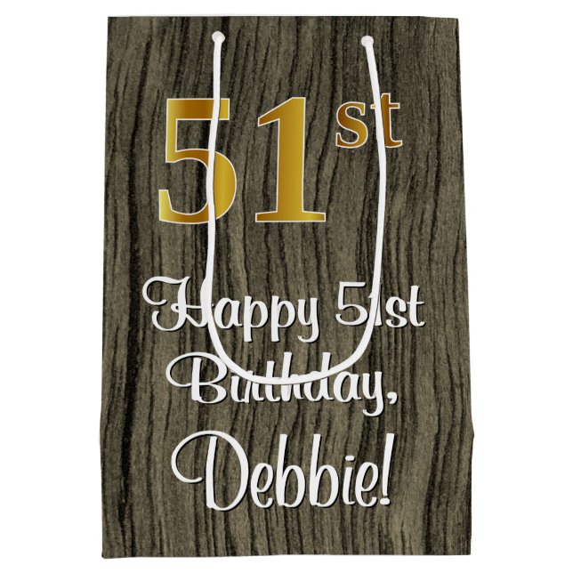 Sacola Para Presentes Média Aniversário da rua: Elegante Faux Dourado Look #,  (Verso)