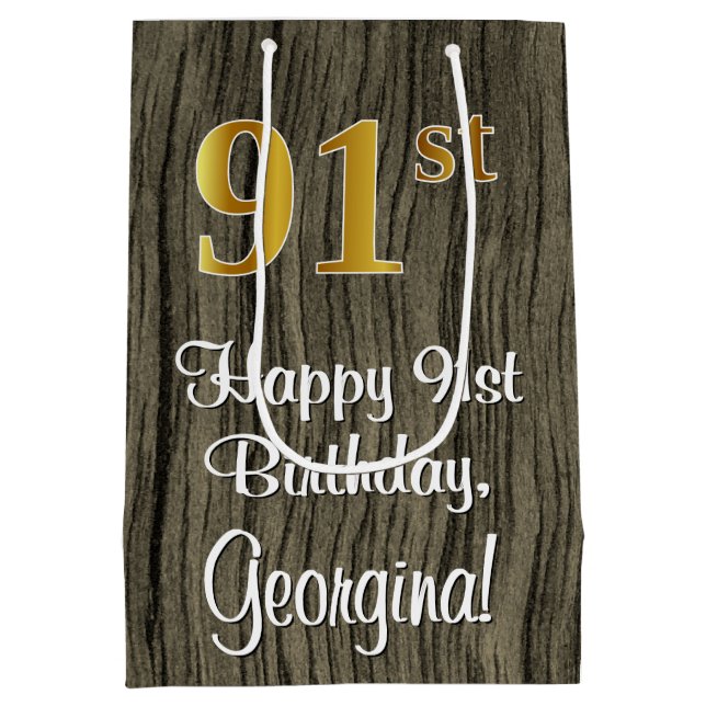 Sacola Para Presentes Média Aniversário da rua: Elegante Faux Dourado Look #,  (Verso)