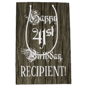 Sacola Para Presentes Média Aniversário da rua: Rico, Faux Wood Look + Nome Pe