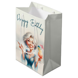 Sacola Para Presentes Média Aniversário da Velhinha com coquetel