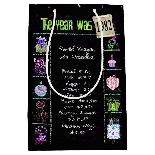 Sacola Para Presentes Média Aniversário de 1982 Fato Divertido (Frente)