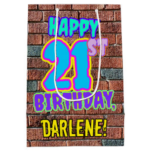 Sacola Para Presentes Média aniversário de 21 anos: Divertido, Grafite Urbano