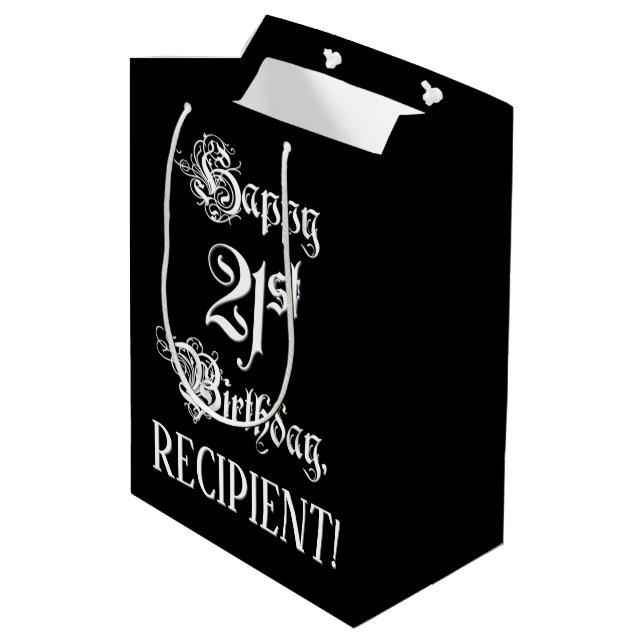 Sacola Para Presentes Média aniversário de 21 anos: Rico, Script Elegante + No (Verso inclinado)