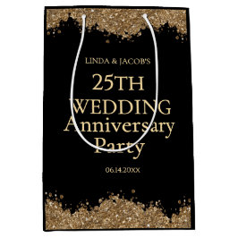 Sacola Para Presentes Média Aniversário de 25 anos de casamento dourado falso