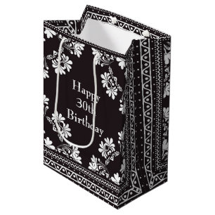 Sacola Para Presentes Média aniversário de 30 anos Black and White Bandanna
