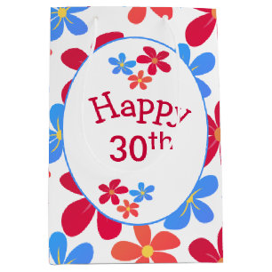 Sacola Para Presentes Média aniversário de 30 anos Daisies em Branco
