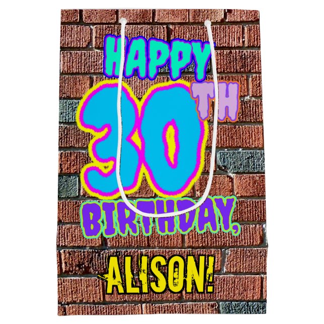 Sacola Para Presentes Média aniversário de 30 anos: Diversão, Grafite Urbano I (Verso)