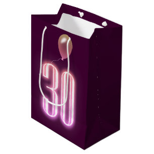 Sacola Para Presentes Média aniversário de 30 anos Neon Sinal e Balão