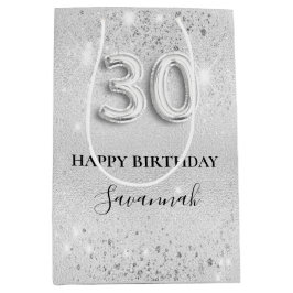 Sacola Para Presentes Média aniversário de 30 anos prata glitter name