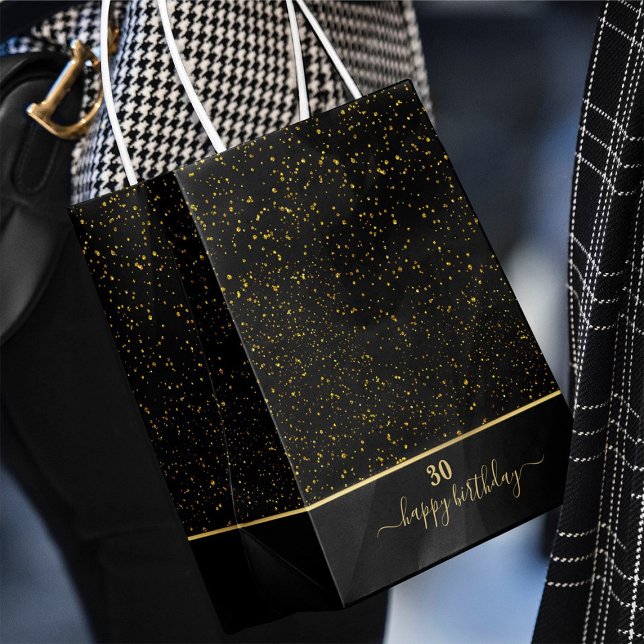 Sacola Para Presentes Média aniversário de 30 anos preto-dourado - Saco do pre (Criador carregado)
