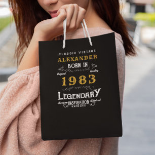 Sacola Para Presentes Média aniversário de 40 anos 1983 Adicionar nome preto l