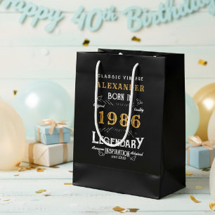 Sacola Para Presentes Média Aniversário de 40 anos 1986 Adicionar Nome Legenda