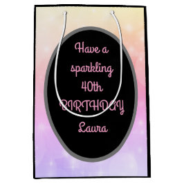 Sacola Para Presentes Média Aniversário de 40 anos de luxo Dourado e rosa pers