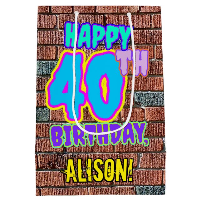 Sacola Para Presentes Média aniversário de 40 anos: Diversão, Grafite Urbano I (Verso)