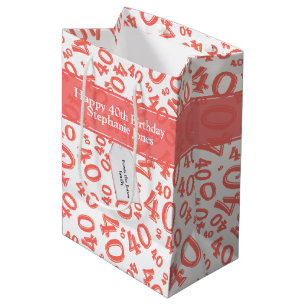Sacola Para Presentes Média Aniversário de 40 anos Feliz Padrão Coral/Branco 4