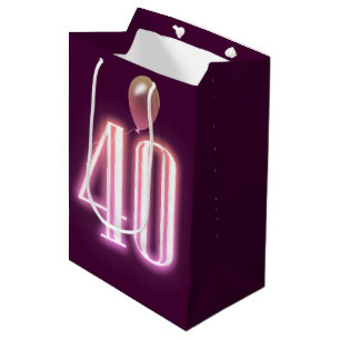 Sacola Para Presentes Média aniversário de 40 anos Neon Sinal e Balão