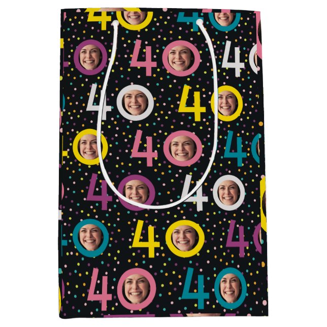 Sacola Para Presentes Média aniversário de 40 anos Personalizar Foto (Frente)