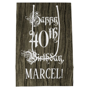 Sacola Para Presentes Média aniversário de 40 anos: Rico, Faux Wood Look + No
