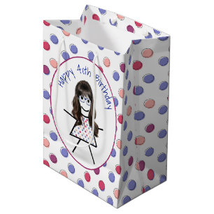 Sacola Para Presentes Média aniversário de 40 anos Stick Girl no Bolinhas