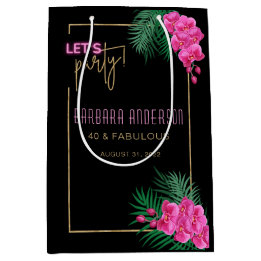 Sacola Para Presentes Média aniversário de 40 anos Tropical Negra Dourada Neon