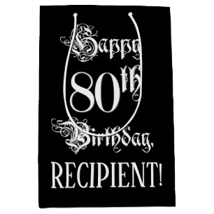 Sacola Para Presentes Média Aniversário de 80: Rico, Script Elegante + Nome P