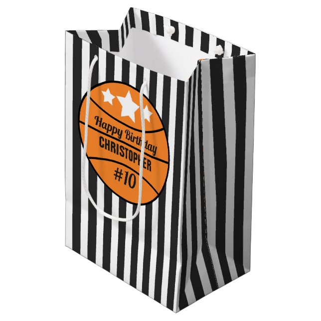 Sacola Para Presentes Média Aniversário de Basquete (Frente inclinada)