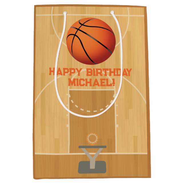 Sacola Para Presentes Média Aniversário de Basquete (Frente)