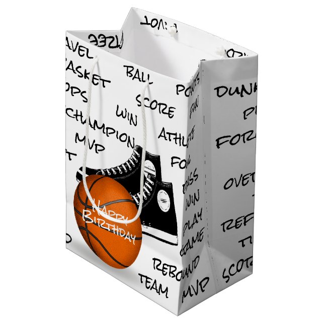 Sacola Para Presentes Média Aniversário de Basquete e Criador (Frente inclinada)