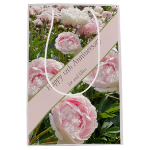 Sacola Para Presentes Média Aniversário de Casamento de 12, flor de Peony