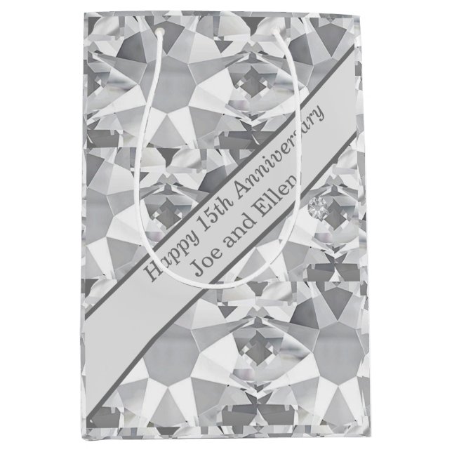 Sacola Para Presentes Média Aniversário de Casamento de 15, Crystal (Frente)